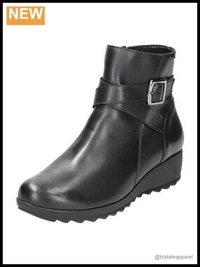 Women's Leather Ankle Boots Round Toe Wedge Heel Spring Summer